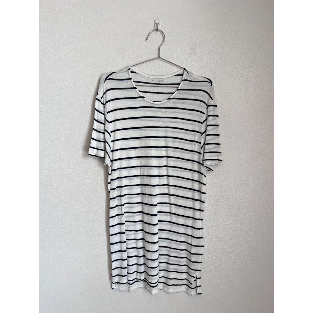 AllSaints Men's Stripe Windle Short Sleeve Crew Tee in Ivory/Black Size MEDIUM